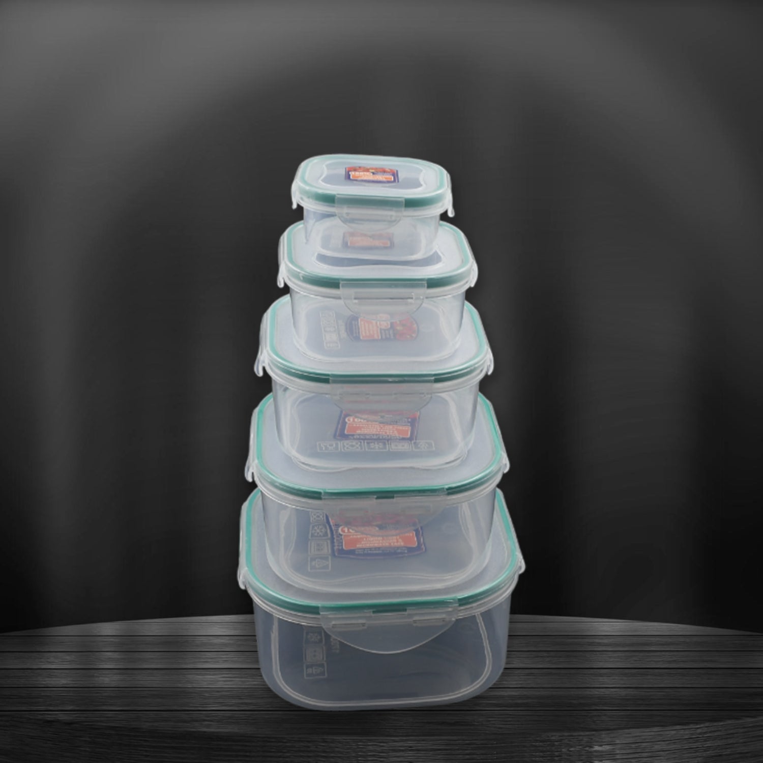 Kitchen storage containers set, snap-seal, 5 pieces.