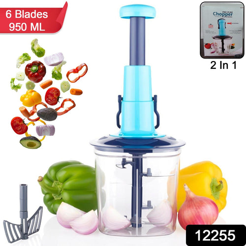 6 Blades Manual Hand-Press Vegetable Chopper (950 ML / Mix Color)