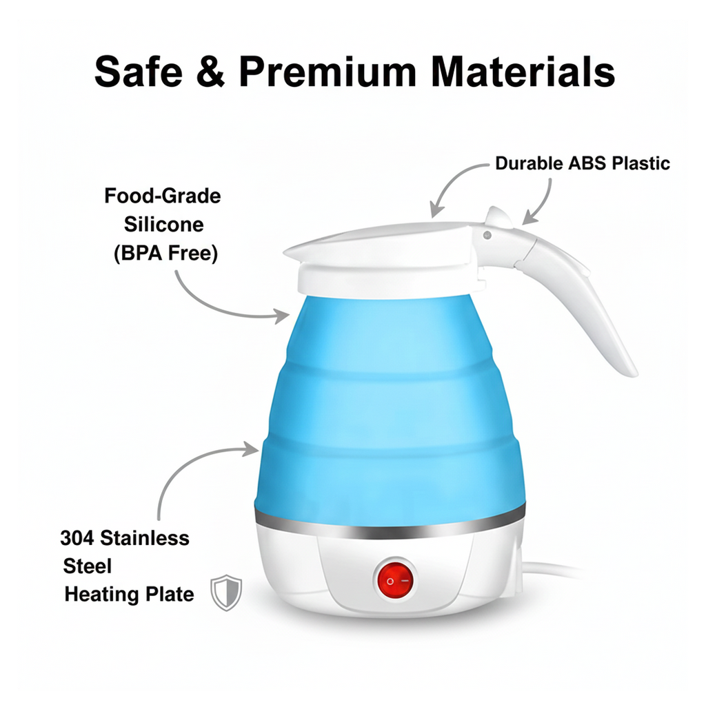 Silicone Foldable Collapsible Electric Water Kettle Camping Boiler